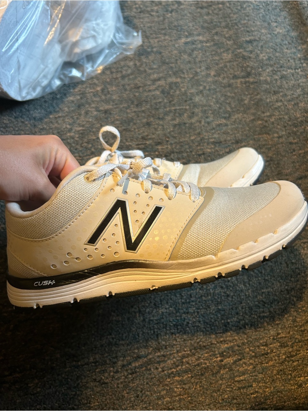 New  Balance Women’s Cream/White Sneakers with Black 'N' Logo